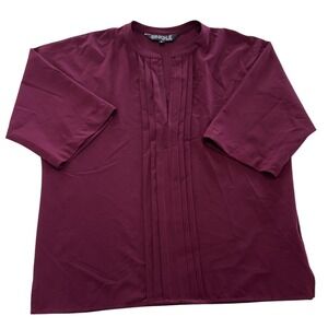 Single Los Angeles Shirt Womens Small Burgundy Pleated Front‎ 3/4 Sleeve Blouse